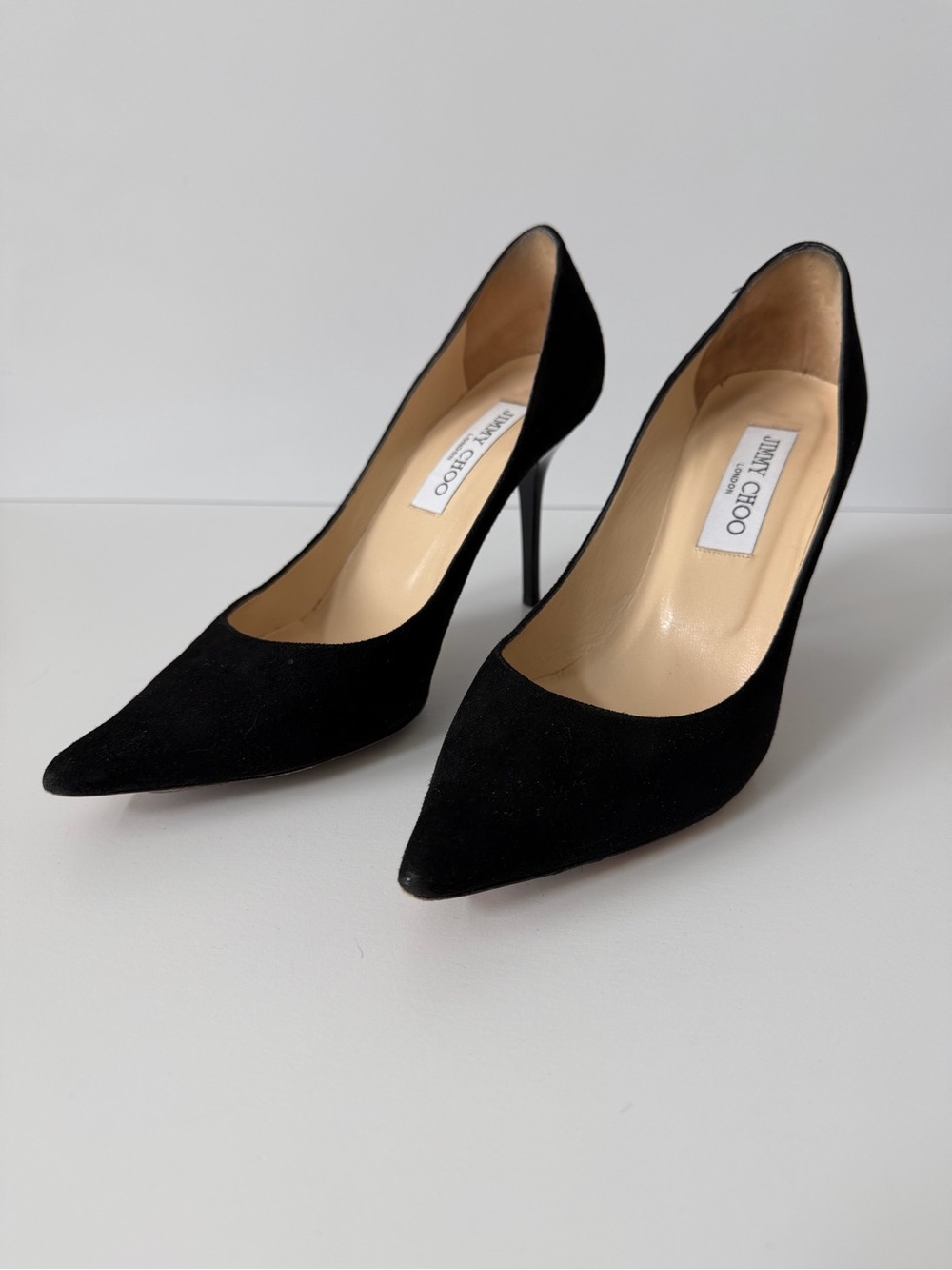 Jimmy Choo Black Suede Pointed Toe Stiletto Pumps – Size 37 / US 7